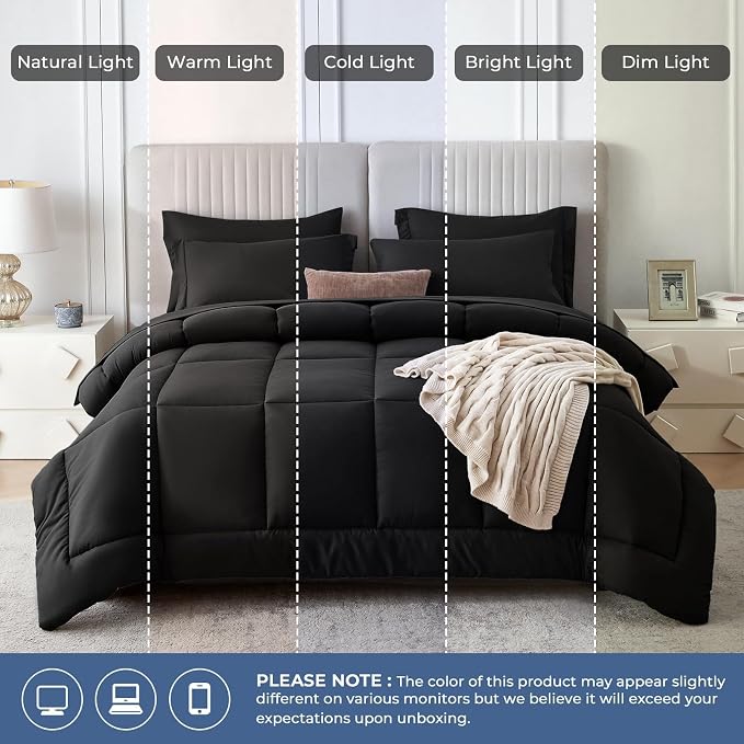 Sasttie Twin Comforter Set Black, 5 Pieces Bed in a Bag Twin, Complete Bedding - Image 9