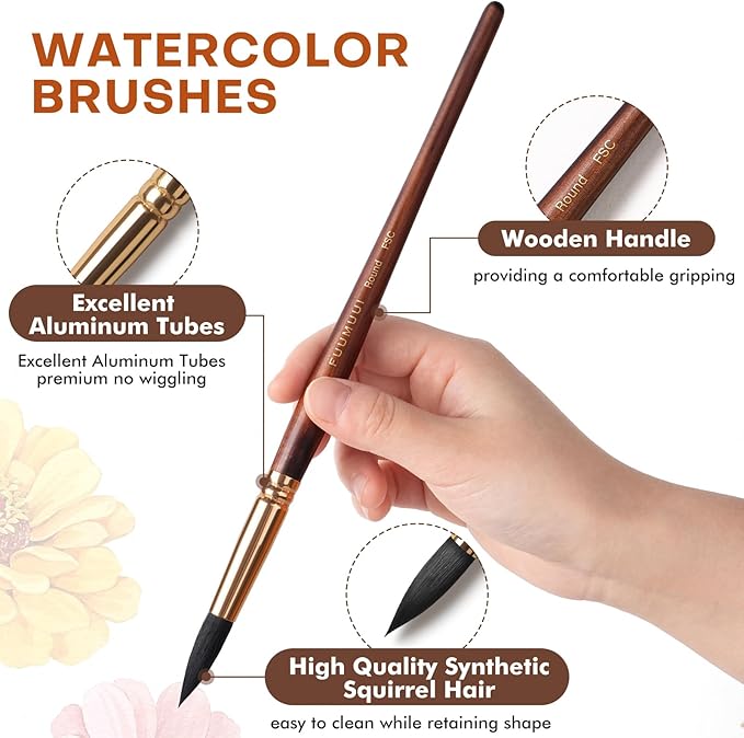 Watercolor Brushes Professional, Fuumuui 10Pcs Synthetic Squirrel Hair Water - Image 4