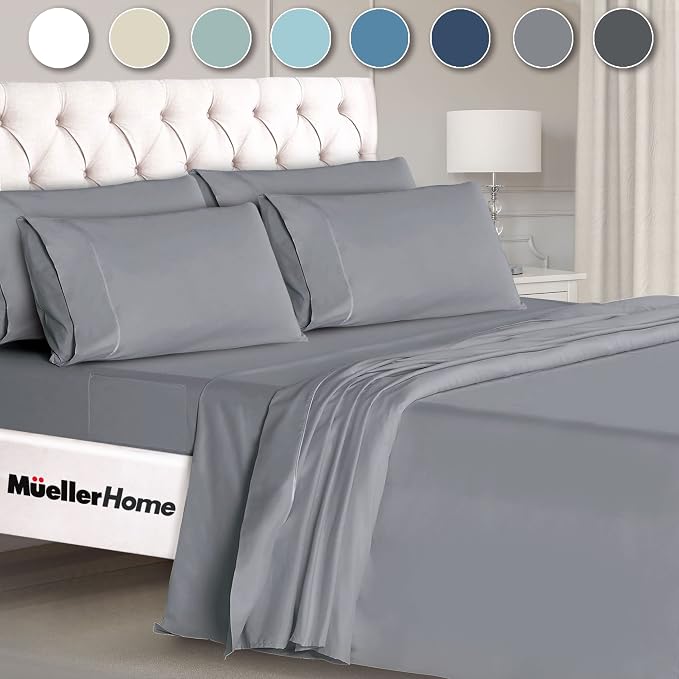 Mueller Luxury 6 PC Full Size Bed Sheets, Super Soft 1800, Deep Pocket up to - Image 9