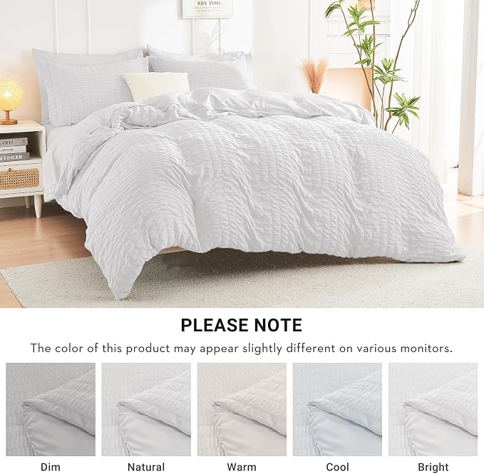 HYMOKEGE White Twin XL Comforter Set Seersucker 5 Pieces, All Season Luxury Bed - Image 6