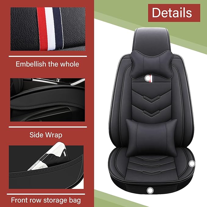 Leather Car Seat Covers Fit for LR Range Rover Sport 2023-2025, 5 Seater Waterproof and Wear-Resistant Seat Cover Interior Accessories(Full Set with Pillow,Black)