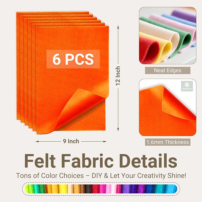 Orange Soft Felt Sheets for Crafts, 1.6mm Thick, Kids' Crafts, DIY Projects - Image 2
