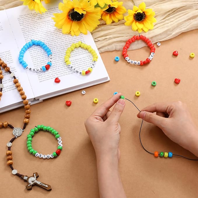 Ferreve 35 Sets Rainbow Religious Bead Wristband Craft Kit Jesus Love You Faith - Image 3