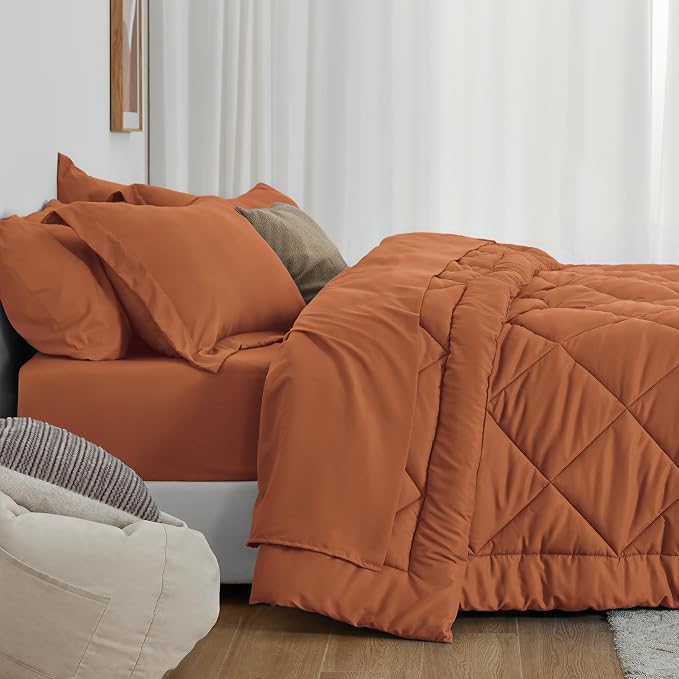 Love's cabin Twin XL Comforter Set Terracotta, 5 Pieces Twin XL Bed in a Bag - Image 3