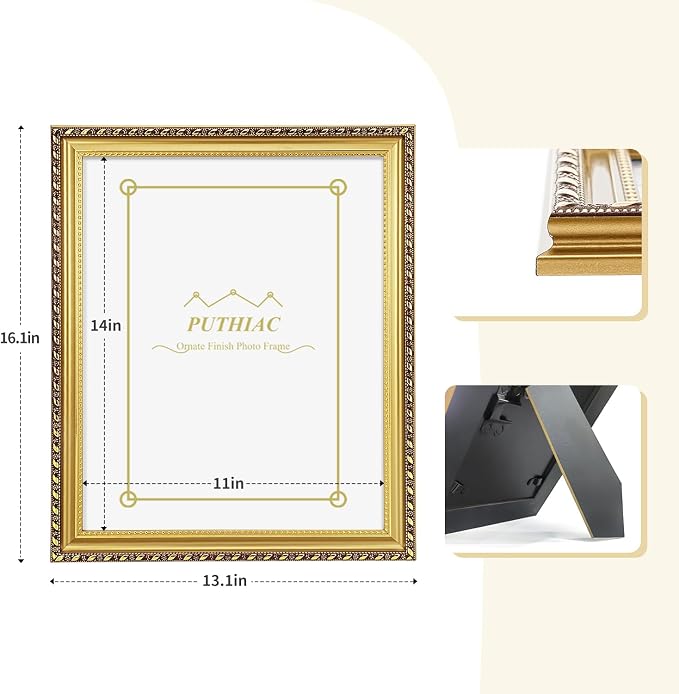 puthiac 11x14 Gold Picture Frame, Vintage Ornate Decorative Photo Frame - Image 5
