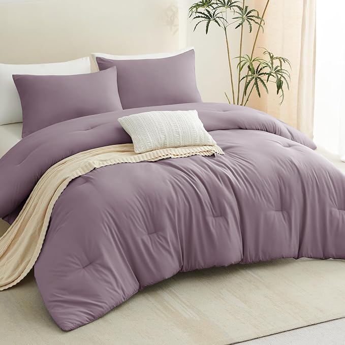 CozyLux Oversized Queen Comforter Set Dusty Purple, 3 Pieces 98x98 Solid - Image 8