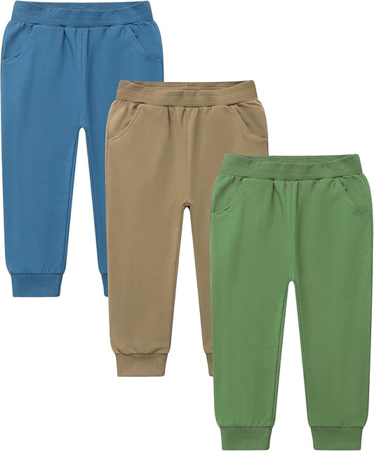 GFQLONG 2/3 Pack Toddler Pants Sweatpants Boys Cotton Joggers, Athletic Pull on Sweat Pants with Pockets for Kids Clothes