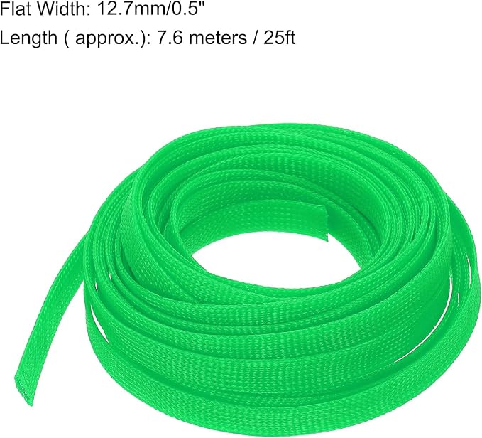 uxcell PET Expandable Sleeving 25ft 1/2" Green Cable Management Sleeve Cord - Image 3