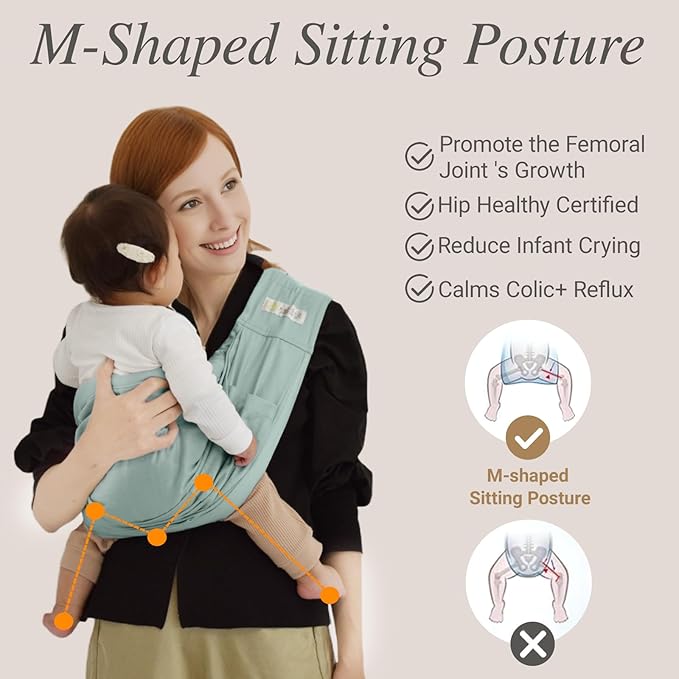 Baby Sling Carrier for Newborn to Toddler(8-45 Lbs), Cozy Wearing Baby Wrap Carrier with Adjustable Shoulder Strap Safety Buckle,Portable Lightweight Child Carrier Sling One Size Fit All Parents-Green