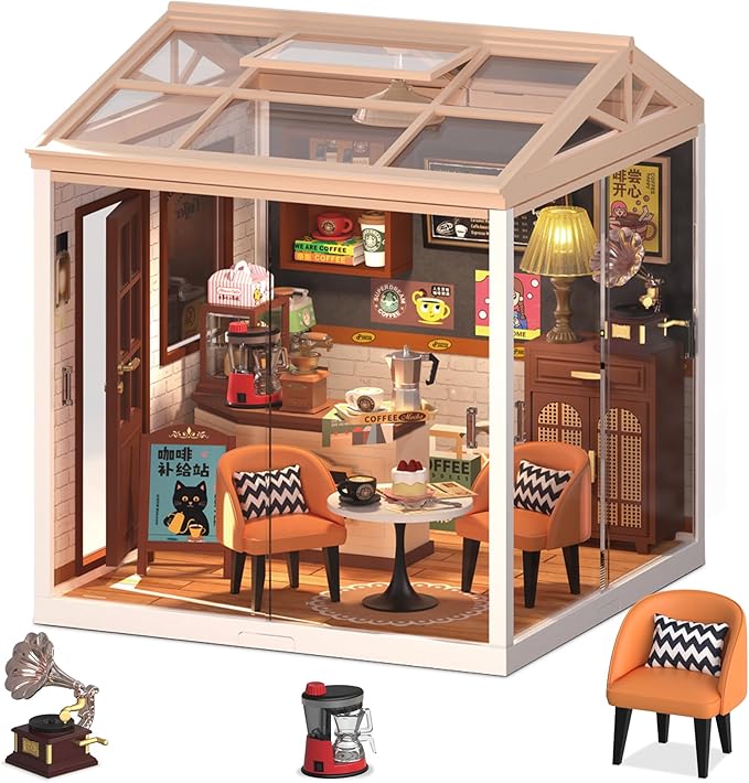 Vintage Coffee Shop Miniature House Kit – DIY Cafe Dollhouse by BeepZipp