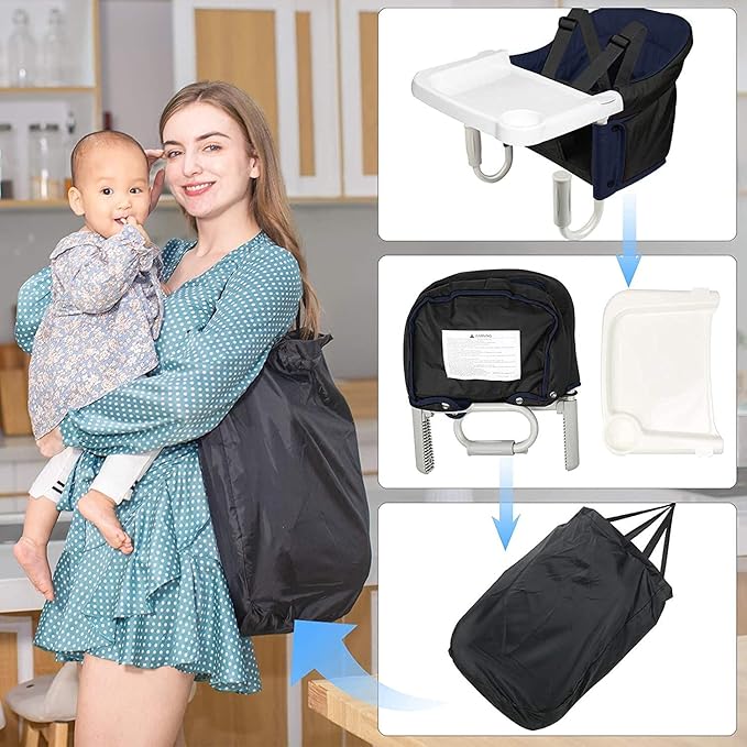 Hook On High Chair with Tray, Fast TableChair Clip on TableHigh Chair, HighChair That Attaches to Table Portable Baby Feeding Seat for Baby Toddler Washable for Travel Outside