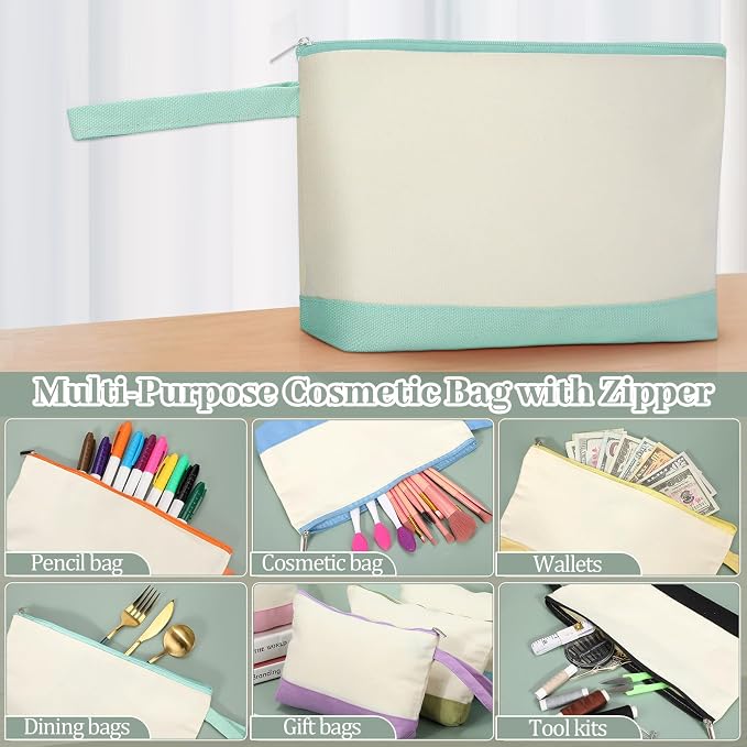 Silkfly 48 Pcs Cotton Canvas Makeup Bags Cosmetic Zipper Bags 10.2 x 5.5 x 2'' - Image 5