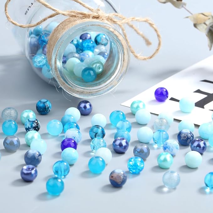 DUQGUHO 8mm Blue Beads for Jewelry Making Blue Glass Beads for Crafts Round - Image 2