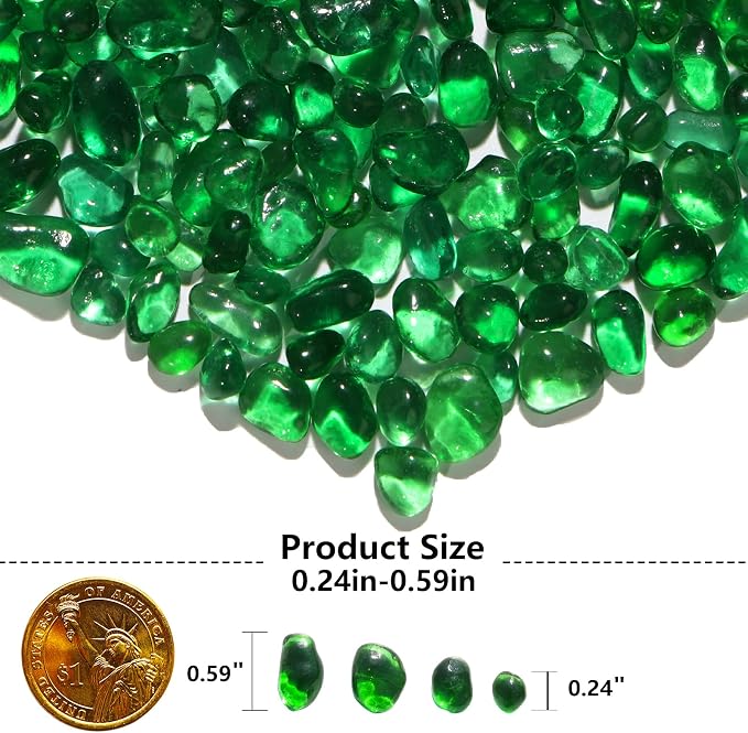 QYGL 0.55LB Green Clear Glass Pebbles, Tumbled Sea Glass Stones - Image 3