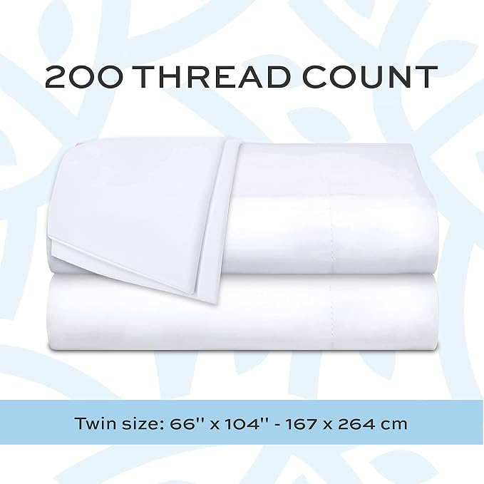 White Classic Twin Flat Sheets 3 Pack, 200 Thread Count Hospital Bed Sheets - Image 3