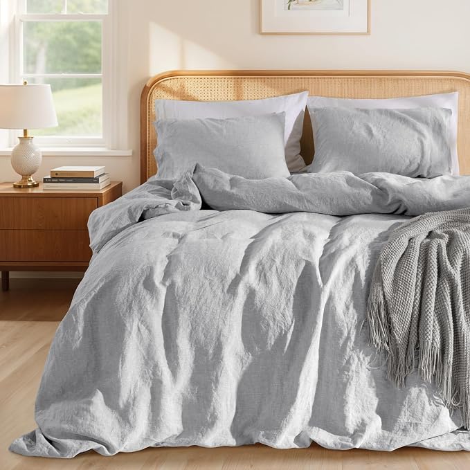 LBRO2M 100% France Linen Duvet Cover Set King Size 3 Pcs Natural Flax Comforter by LBRO2MBedding