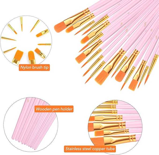 AROIC Acrylic Paint Brushes, 6 Packs/60 pcs Nylon Hair Paint Brush Set - Image 3