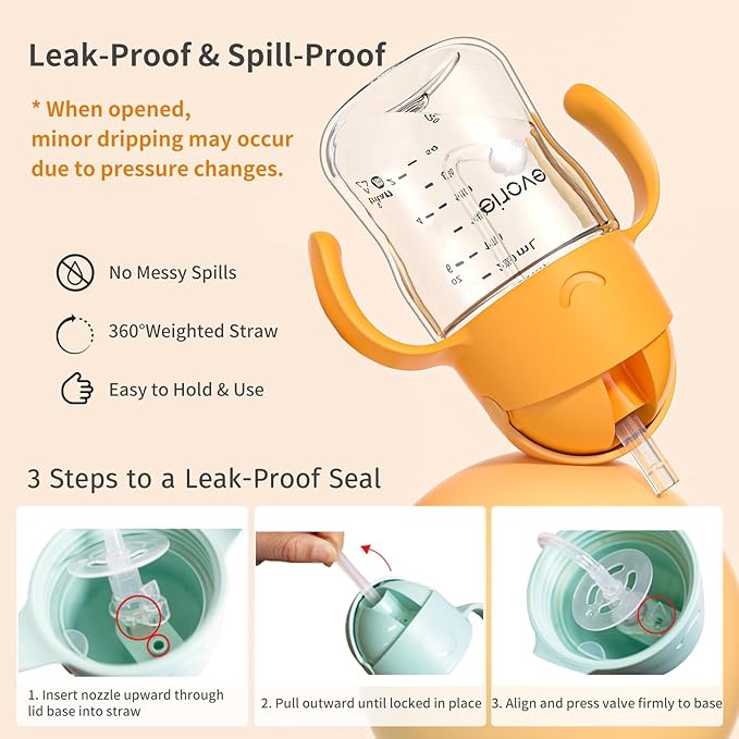 Evorie Tritan Weighted Straw Sippy Cup with Handles for Baby and Toddlers, Spill Proof Baby Water Bottle with Straw for 6 months and up, 7 Oz, Infant Training Water Bottle (Wathet)