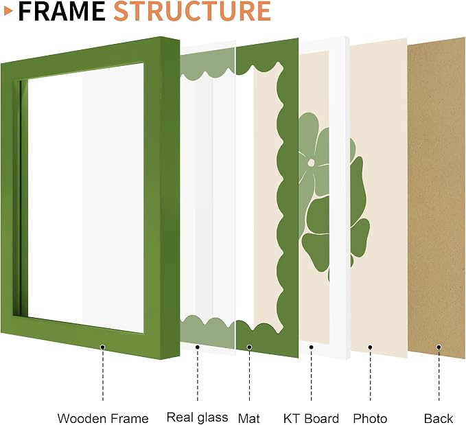 6x8 Picture Frame with Wavy Mat, Wooden Real Glass 6 x 8 Photo Frame - Image 5