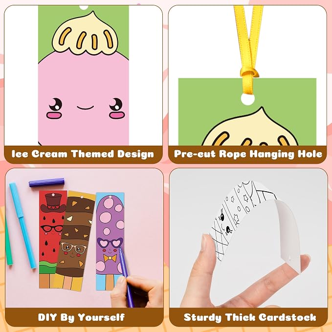 120Pcs Ice Cream Color Your Own Bookmarks - Image 4