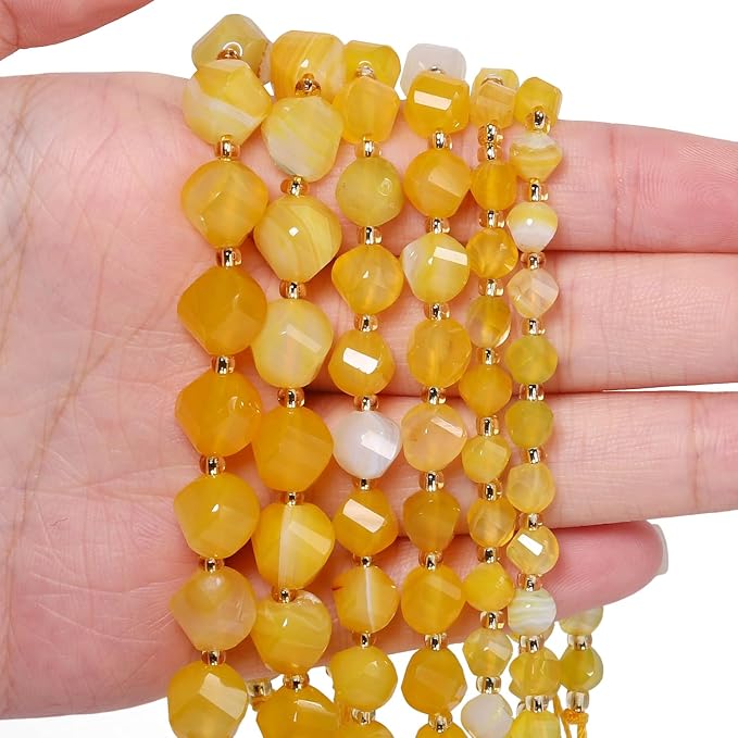 34pcs Natural Yellow Striped Agate Stone Beads - Image 4