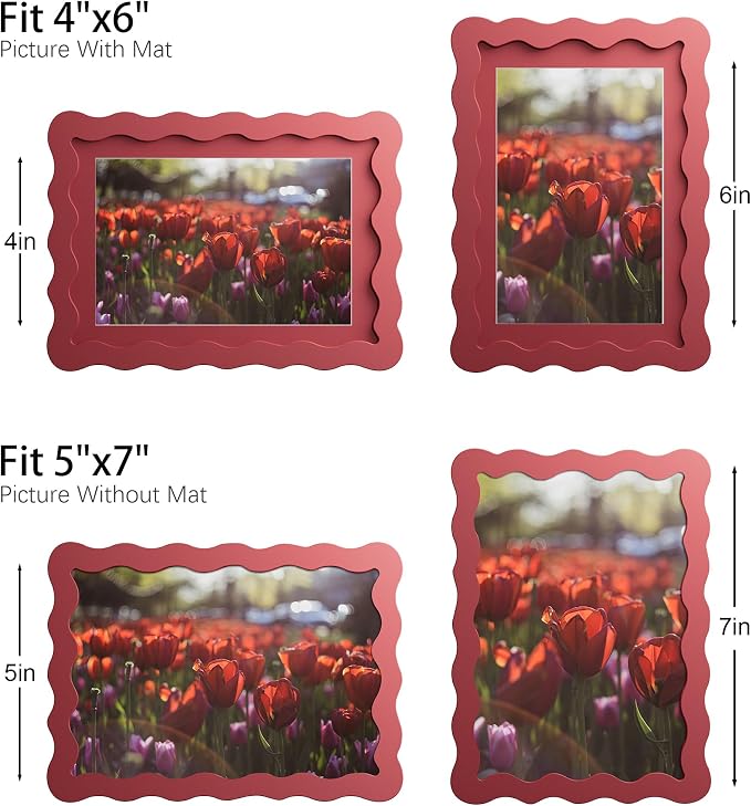 5x7 Picture Frame with Mat for 4x6, Wavy Edge Wooden Real Glass Photo Frame for - Image 4