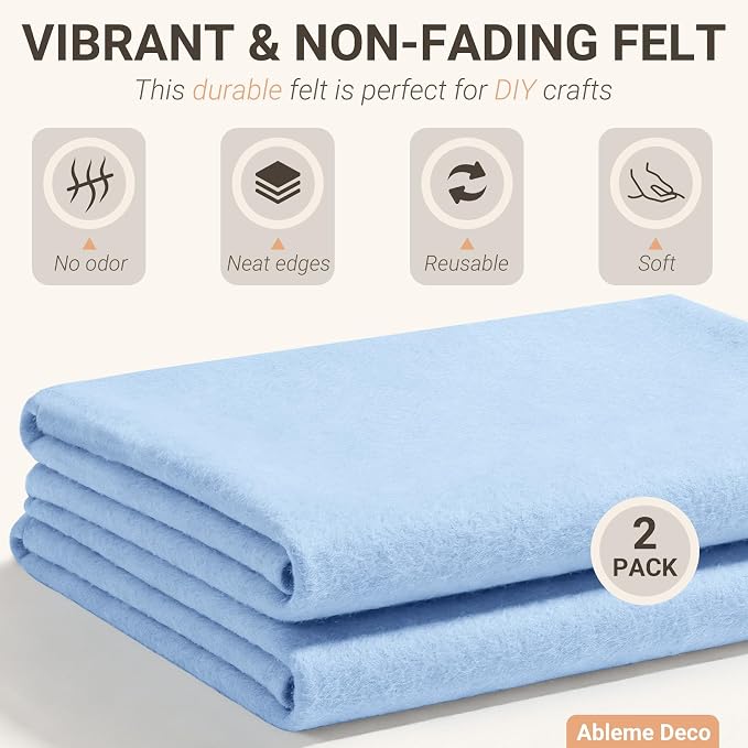 Light Blue Felt Fabric Sheets 18" x 18" 1.6mm Soft Craft Felt | Soft Precut - Image 3