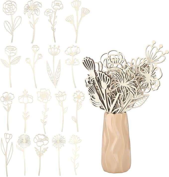 RattanView 36 Pcs Wooden Wildflower Decor Set Wood Flowers Cutout Signs by RattanView