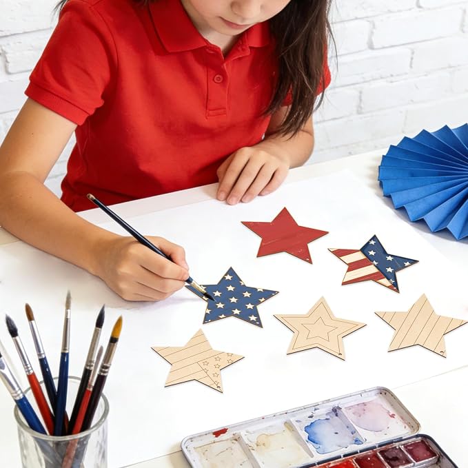 COCHIE 4th of July Stars Wood Crafts to Paint Set of 24, Memorial Day - Image 5