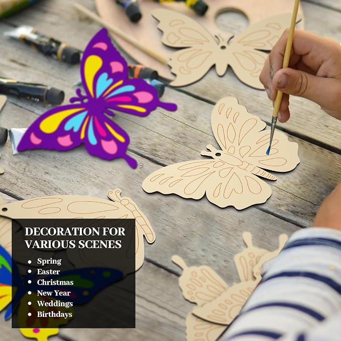 Subacy 80 PCS Unfinished Wood Cutouts 8 Styles DIY Wooden Spring Ornaments - Image 7