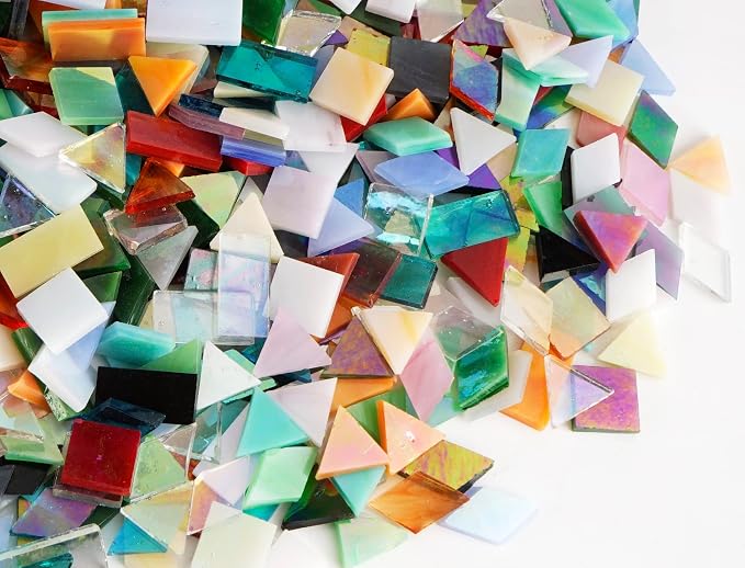 Lanyani Iridescent Glass Mosaic Tiles Bulk, 4-Shapes 700 Pieces Sparkle - Image 3