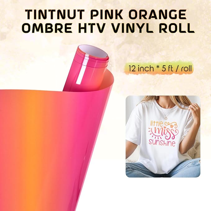 Tintnut Pink Yellow Gradient Heat Transfer Vinyl Roll, stretch washable - Image 2