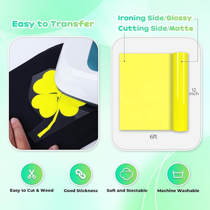 Aoder Yellow Puff Vinyl Heat Transfer: 12" x6ft Yellow HTV 3D Puff Heat - Image 4