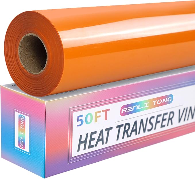 RENLITONG Orange Iron on Vinyl 12Inch by 50ft Roll Heat Transfer Vinyl by RENLITONG