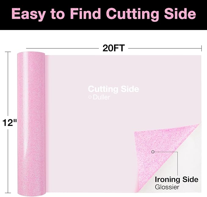 TORC Pink Glitter HTV Heat Transfer Vinyl Large Roll 12 inch x 20 ft Sparkly - Image 2