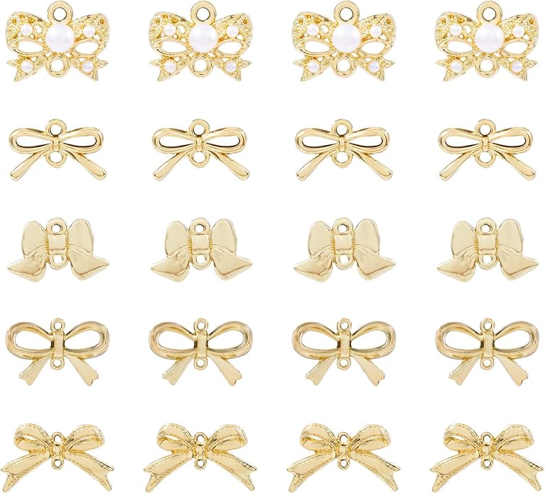 FASHEWELRY Alloy Bowknot Charms Links Golden Bow Tie Connector Charms Metal Bow by FASHEWELRY