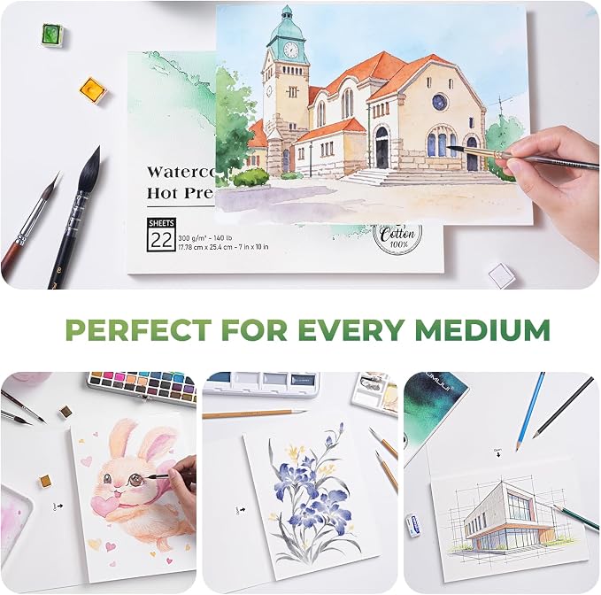 Fuumuui Watercolor Paper Block 7x10 Inch, Smooth Surface 100% Cotton Watercolor - Image 8