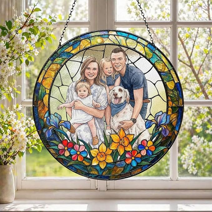Personalized Family Stained Glass Sun Catcher, Customized Stained Glass Window - Image 5