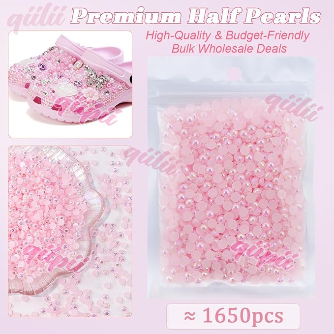qiipii 1650PCS 5mm Light Pink AB Half Round Pearls - Image 2