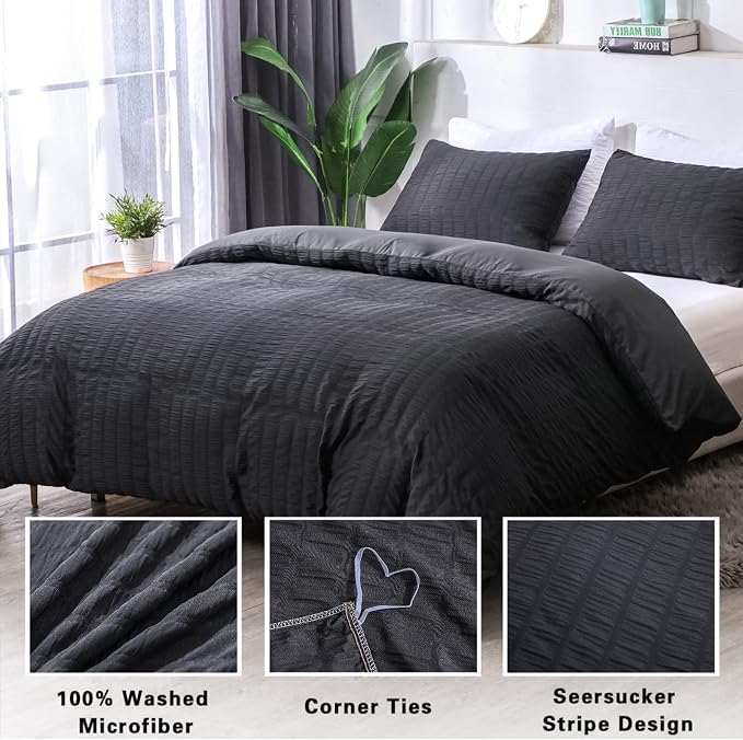 AveLom Seersucker Duvet Cover Set Full Size, 3 Pieces, Textured Duvet Cover - Image 2