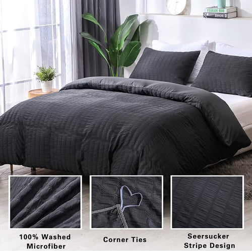 AveLom Seersucker Duvet Cover Set King Size, 3 Pieces, Textured Duvet Cover - Image 2