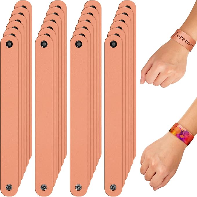 24 Pcs Plain PU Leather Bracelets Blank Snap Bracelets Wrist Cuffs DIY Craft by Patelai
