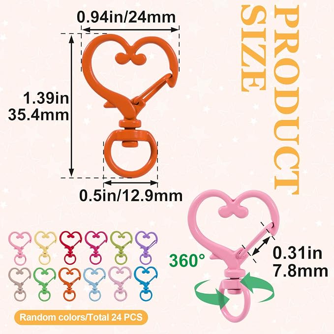 24 PCS Heart Swivel Keychain Clasps, Metal Swivel Lobster Clasp | Heavy Duty - Image 2