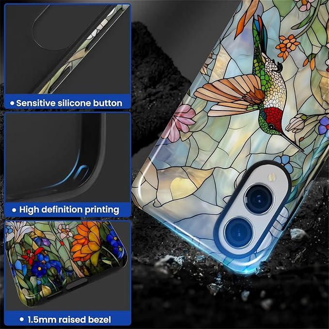 for Samsung Galaxy S25 Edge Case, Hummingbird Wildflower Stained Glass Pattern - Image 4
