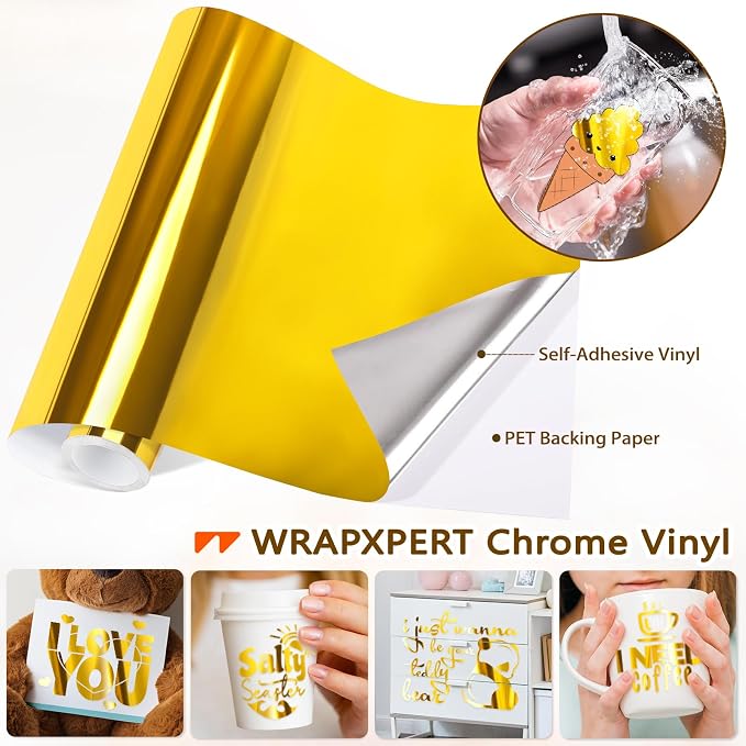 WRAPXPERT Gold Vinyl, Chrome Permanent Vinyl 12" x 5ft, Mirror Vinyl Permanent - Image 4