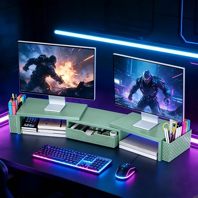 Spacrea Metal Desk Organizers and Accessories, Dual Monitor Stand Riser - Image 7
