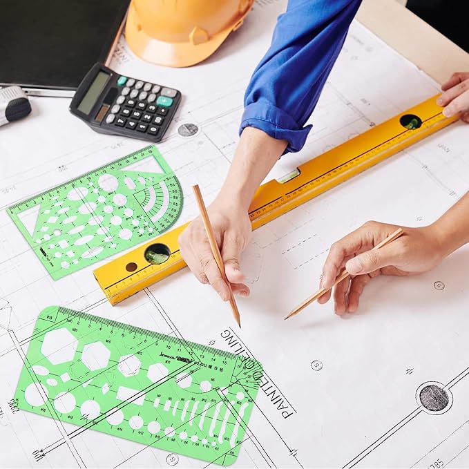 15PCS Geometric Drawings Templates, Transparent Green Plastic Ruler, Drafting - Image 5