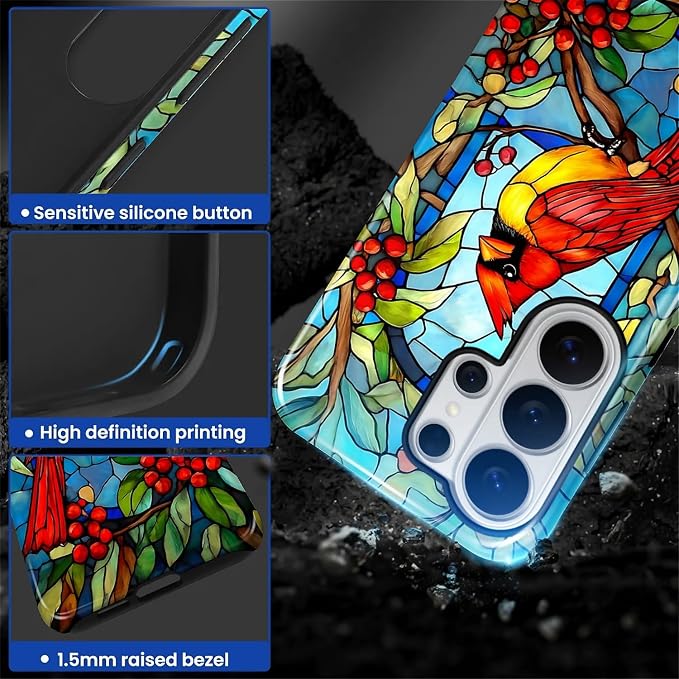 for Samsung Galaxy S26 Ultra Case, Stained Glass Cardinal Bird Pattern Glossy 2 - Image 3
