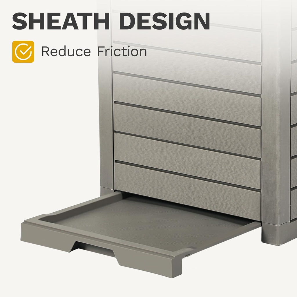 DWVO 38 Gallon Large Outdoor Trash Can, Waterproof Resin Hideaway Garbage Bin with Lid and Drip Tray, Outside Trash Bin for Porch, Backyard, Deck, Patio, Poolside, Easy to Clean, Taupe