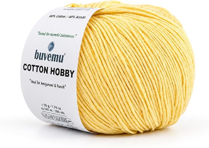 Cotton Hobby Yarn for Amigurumi Crochet & Knitting | 1.76 oz / 180 yds by buvemu